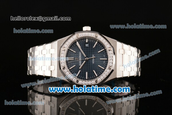 Audemars Piguet Royal Oak Swiss ETA 2824 Automatic Stainless Steel Case with Diamond Bezel Blue Dial and Stick Markers - Click Image to Close